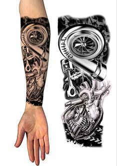 Tato Lengan Bawah, Piston Tattoo, Stile Pin Up, Hals Tattoo Mann, Tato 3d, Covered In Tattoos, Hot Rod Tattoo, Engine Tattoo, Gear Tattoo