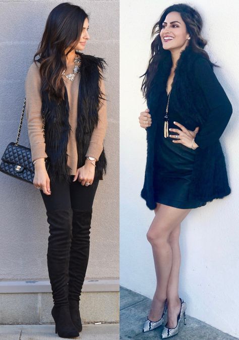 How to Style a Fur Vest - Hey Nasreen How To Style A Fur Vest, Long Fur Vest Outfit, Hey Nasreen, Black Fur Vest Outfit, Fur Vest Outfit, Fur Vest Outfits, Black Fur Vest, Fox Fur Vest, Vest Outfit