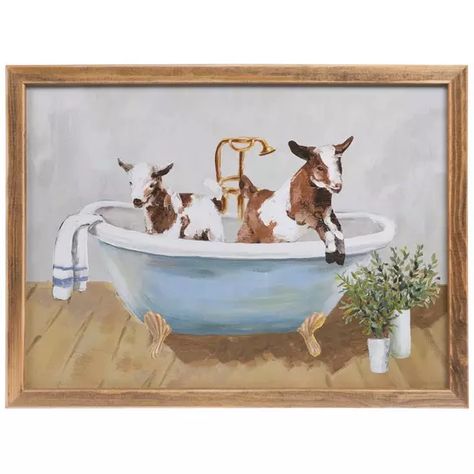 Blue Clawfoot Tub, Hobby Lobby Paintings, Bathtub Painting, Wall Decor Hobby Lobby, Wall Decor Set, Bath Tub, Bathroom Art, Wood Wall Decor, Kids' Bathroom