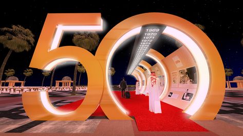 50 YEARS on Behance Welcome Event Ideas, Booth Event Ideas, Event Key Visual Design Ideas, Entrance Event Design, Corporate Event Design Entrance, Corporate Event Decor Entrance, Corporate Event Entrance, Gate Event Design, Event Gate Design