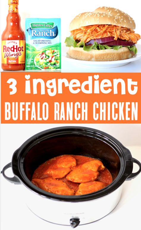 Ranch Chicken Crockpot, Chicken Buffalo, Dinner Videos, Crockpot Buffalo Chicken, Slider Rolls, On A Bun, Crockpot Chicken Breast, Buffalo Chicken Recipes, Buffalo Ranch