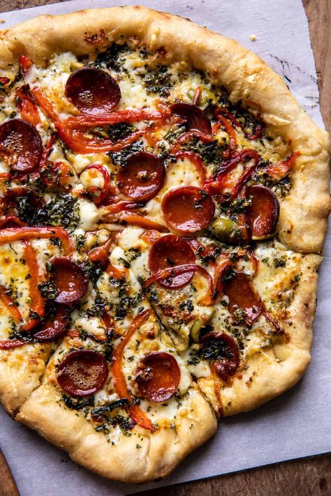 Pesto Pizza with Feta Stuffed Crust | halfbakedharvest.com Pizza Twists, Stuffed Crust, Half Baked Harvest Recipes, Pesto Pizza, Harvest Recipes, Pizza Recipes Homemade, Half Baked, Half Baked Harvest, Delicious Pizza