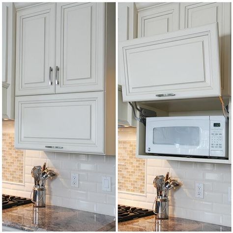 Microwave Hidden Cabinet, How To Hide Microwave In Small Kitchen, Hide Microwave In Cabinet, Upper Microwave Cabinet, Small Microwave In Cabinet, Built In Garbage Cabinet, Hide Your Microwave, Hiding A Microwave In A Small Kitchen, Hidden Microwave Small Kitchen