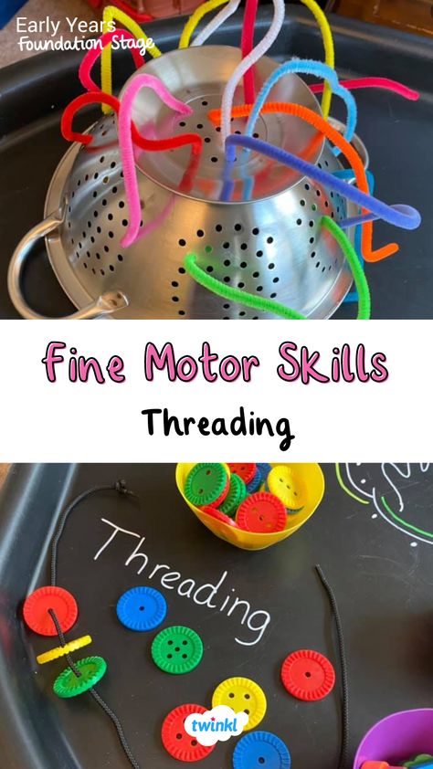 Encourage children to develop their fine motor skills with these fun threading activities. Thanks to Lesley Sellers 0-2 Eyfs Activities, Fine Motor Activities For Sen, Lego Fine Motor Activities, Eyfs Physical Development Activities, Under 2s Activities Eyfs, Eyfs Activity Ideas, Fun Eyfs Activities, Prekindy Activities, Fine Motor First Grade