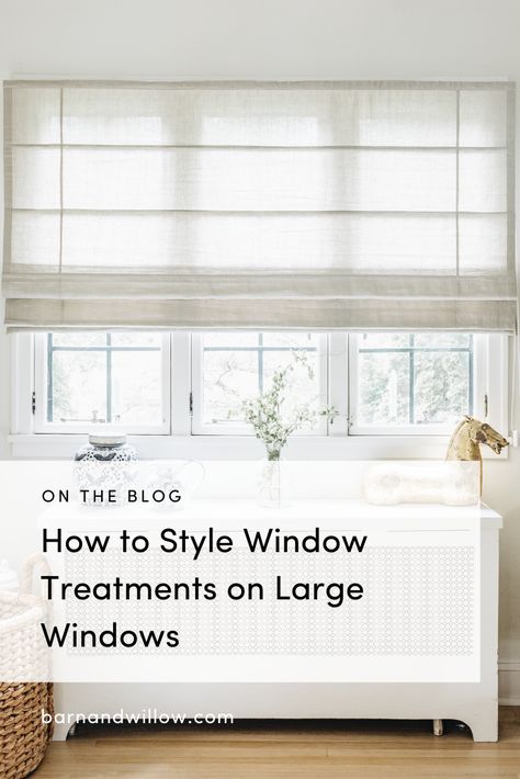 Large windows can be beautiful in a room, styling them however, can be tricky. Here's how to dress up your over-sized windows at home. Window Treatments For Picture Windows Living Room, Curtains For Large Picture Window, Inexpensive Blinds For Windows, Oversized Window Treatments, Window Treatments Wide Windows, Blinds For A Picture Window, Drapes On One Side Of Window, How To Style Windows, Different Window Treatments In Same Room