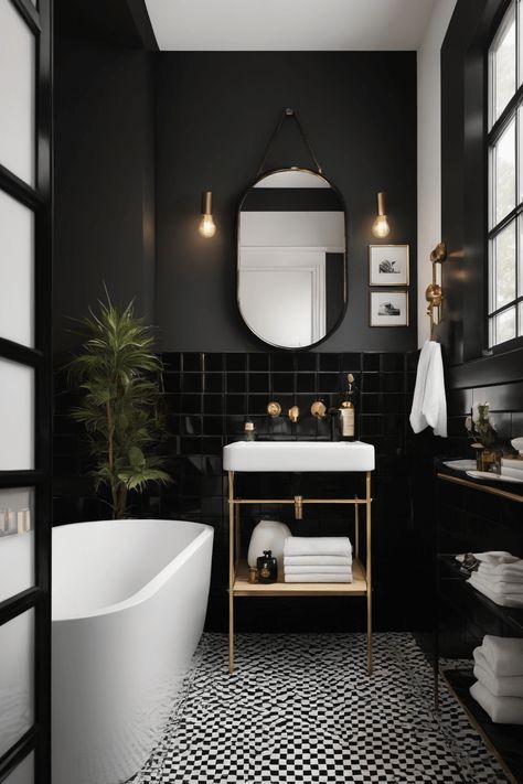 Considering remodeling your bathroom? Find out how much upgrading your bathroom will cost, along with some budget-friendly advice and the variables that affect the final cost. Here is a guide to bathroom renovations in 2024! Small Dark Bathroom, Bathroom Black And White, Dark Bathroom Ideas, Vinyl Flooring Bathroom, Black And Gold Bathroom, Black And White Bathroom, Bathroom Design Black, Black White Bathrooms, Bathroom Vinyl