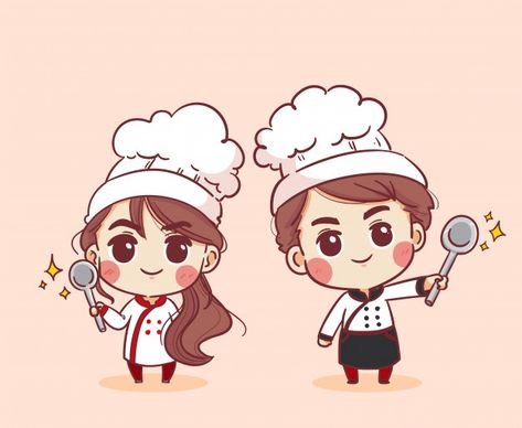 Chef Drawing Girl, Cute Chef Illustration, Chef Art Drawing, Cooking Image, Chef Woman, Chef Illustration, Chef Cartoon, Smile Illustration, Cartoon Chef