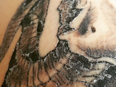 How To Take Care Of A Peeling Tattoo Coming Off Tattoo Scabbing, Tattoo Peeling, Doe Tattoo, Tattoo Healing Process, Healed Tattoo, Magic Tattoo, Tattoo Skin, Healing Tattoo, Tattoo Care