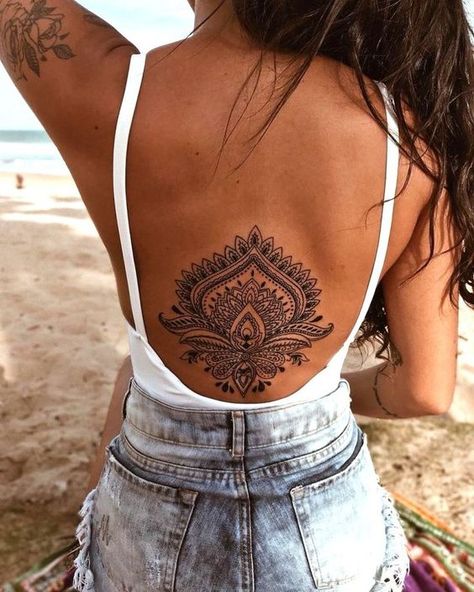 Mandela Tattoo Back For Women, Bohemian Back Tattoo Women, Bohemian Back Tattoo, Boho Back Tattoo Women, Mandela Back Tattoos For Women, Big Lower Back Tattoos, Back Tattoo Women Mandala, Boho Back Tattoo, Mandela Back Tattoo