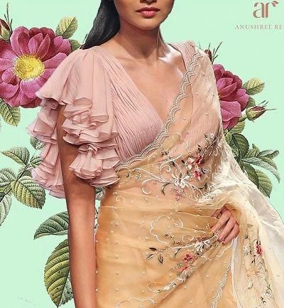 16 Latest Frill Saree Blouse Designs #latestfashionstyles Blouse Designs Latest Ruffle Sleeve, Latest Trendy Blouse Designs, Sari Ideas, Saree Casual, Ruffle Blouse Designs, Saree Jackets, Pengantin India, Saree Bollywood, Saree Blouse Neck Designs