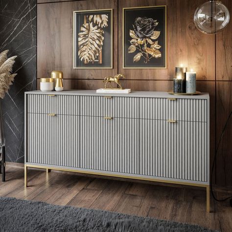 Kommode CORTADO GOLD KSZ154 Black And Gold Salon, Black And Gold Office, How To Decorate A Sideboard, Industrial Style Interior, Sophisticated Furniture, Gold Rooms, Black Drawers, Gold Living Room, Gold Bedroom