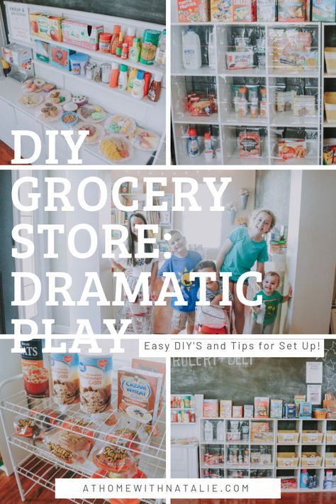 Our DIY Grocery Store – Dramatic Play Kids Market Stand, Diy Grocery Store, Kitchen Play Area, Dramatic Play Centers Preschool, Kids Play Store, Store Dramatic Play, Kids Grocery Store, Grocery Store Dramatic Play, Pretend Grocery Store