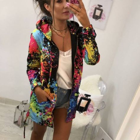 FINEY Tie dyeing Print Outwear Sweatshirt Hooded Overcoat and jackets women for just $19.99 + Free Shipping. Link in Bio 👆 Colorful Windbreaker, Summer Outerwear, Tie Dye Jackets, Jackets Fashion, Womens Coats, Outwear Coat, Cardigan Style, Jacket Zipper, Hoodie Coat