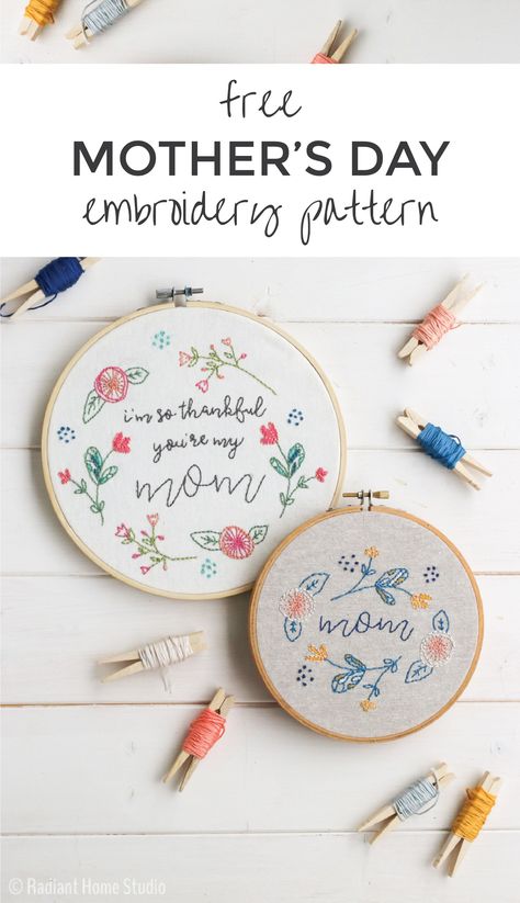 Free Mother's Day Embroidery Pattern | I'm So Thankful You're My Mom | Radiant Home Studio Mother's Day Embroidery, Creeper Minecraft, Embroidery Transfers, Learn Embroidery, Pola Sulam, Japanese Embroidery, Embroidery Patterns Free, Hand Embroidery Pattern, Silk Ribbon Embroidery