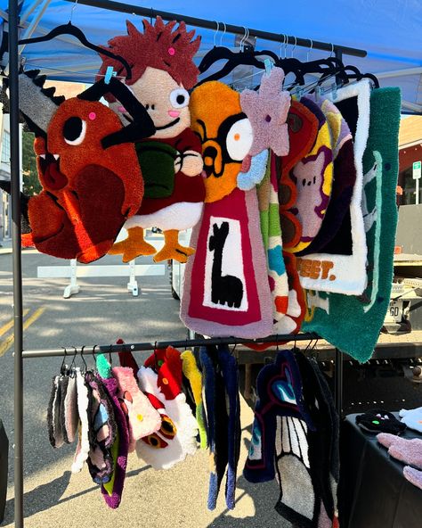 Our cute lil rug market setup 💖 We had our first market on Sunday, it was such a nice experience and def hoping to get into at least one or two more this year! 🤞 ✨links in my bio✨ #tufting #market #rugmaking #rugs #anime #animerug #homedecor #local #localart #pokemon Anime Tufted Rug, Market Setup, Rugs Art, Tufting Design, Punch Rug, Tufting Ideas, Rug Tufting, Carpet Ideas, Tufted Rugs