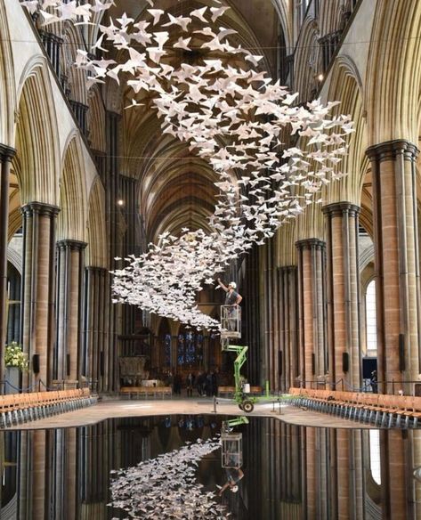 Origami Dove, Salisbury Cathedral, Deco Nature, Lobby Design, Ceiling Installation, Hotel Interior Design, Lighting Design Interior, Salou, Church Ideas