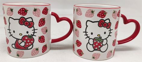 PRICES MAY VARY. Set of 2 - 21 oz Limited Edition Blue Sky Clayworks Hello Kitty Mugs - Strawberry Theme with Heart Handle Large size for a great big morning cup of coffee (21 oz!) One for YOU and one to SHARE -- or BOTH for you to match your mood! Strawberry Theme, Hello Kitty Mug, Cups And Mugs, Cup Of Coffee, Are You The One, Large Size, Blue Sky, Coffee Cups, Hello Kitty