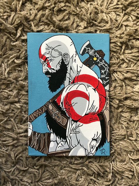 Kratos Painting, Marvel Acrylic Painting, Movie Canvas Painting, Circular Canvas Painting, Movie Drawings, Horror Painting, Anime Canvas Painting, Circular Canvas, Marvel Paintings