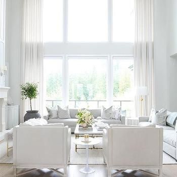 White and Gray 2 Story Living Room - Transitional - Living Room Transitional Living Rooms, Living Room Windows, White Rooms, Gray Sofa, Small Living Room, Curtains Living Room, Small Living, Living Room Inspiration, Living Room Sofa