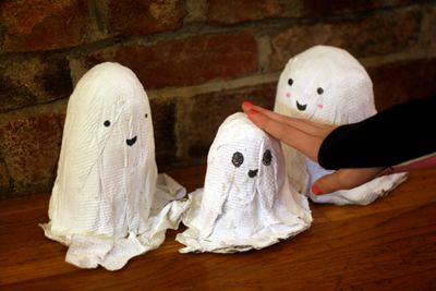 We made these papier-mâché ghosts last week and finally got around to putting on the faces. I know I could type paper mache, but it's not as fun. To make these: We made a paste (flour, water and white glue)... Paper Mache Ghosts Diy, Paper Mache Ghost, Glitterville Halloween, Paper Mache Crafts For Kids, Halloween Paper Mache, Paper Mache Paste, Angry Chicken, Paper Mache Pumpkins, Paper Mache Projects