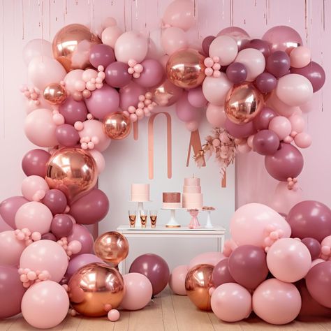 PRICES MAY VARY. 140 PCS PINK AND ROSE GOLD BALLOONS DIFFERENT SIZES: Package includes 18 inch balloons 4 pcs, 12 inch balloons 30 pcs, 10 inch balloons 45 pcs, 5 inch small balloons 60 pcs, balloon decorating strip kit 1 set NON-TOXIC & SAFE: Made of latex, safe and non-toxic, recommended to use with a balloon hand pump or electric balloon pump WHAT TO FILL WITH: Latex balloons filled with AIR will stay full for up to 72 hours, while with HELIUM will stay full for 3-6 hours. For best float resu Blush And Gold Quinceanera, Rose Gold Party Ideas, Rose Gold Baby Shower Ideas, Birthday Ballon Decorations, Pretty In Pink Theme, 30th Birthday Party Themes, Pink Birthday Decorations, 50th Birthday Balloons, Rose Gold Party Decor