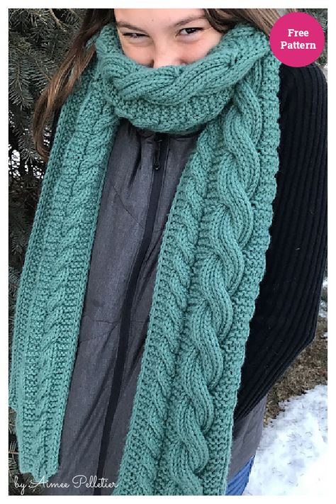 Cable It Up Scarf and Hat Free Knitting Pattern Easy Scarf Knitting Patterns, Cable Scarf, Cable Knitting Patterns, Knitting Patterns Free Scarf, Cable Knit Scarf, Cable Knitting, Free Scarf, Vogue Knitting, Reversible Scarf