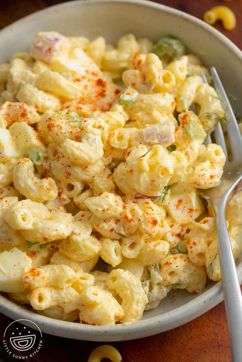 This easy Deviled Egg Pasta Salad is perfect for a BBQ, with the creamiest, most flavorful dressing and crunchy veggies. Devilled Egg Pasta Salad, Pasta Salad With Eggs, Pasta Salad With Egg, Deviled Egg Macaroni Salad Recipe, Deviled Egg Pasta Salad Recipe, Deviled Egg Macaroni Salad, Deviled Egg Pasta Salad, Egg Macaroni Salad, Egg Pasta Salad