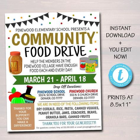 Pta Organization, Pto Flyers, Food Drive Flyer, Canned Food Drive, Church Fundraisers, Food Drive, Fundraising Events, Event Flyer, Canned Food