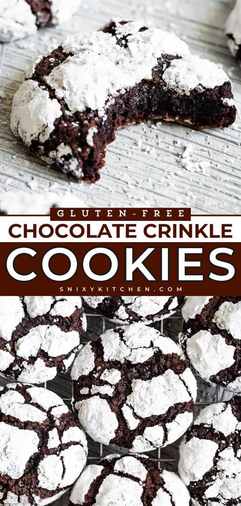 Add these Gluten-Free Chocolate Crinkle Cookies to your easy holiday baking recipes! These homemade cookies are festive and nostalgic. They also make the best Christmas cookies! Save this pin. Gluten Free Chocolate Cookies, Crinkle Cookies Recipe, Flourless Cookies, Chocolate Crinkle, Cookie Platter, Cookie Plate, Fudgy Brownie, Chocolate Crinkle Cookies, Chocolate Crinkles