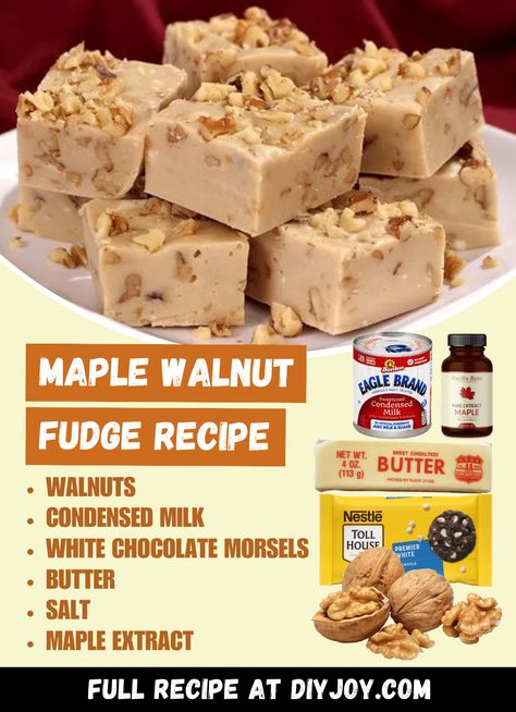 Easy 6-Ingredient Maple Walnut Fudge Recipe via @diyjoycrafts Maple Candy Recipe, Maple Walnut Fudge Recipe, Maple Walnut Fudge, Maple Fudge Recipes, Walnut Fudge Recipe, Best Fudge Recipe, Maple Fudge, Walnut Fudge, The Best Desserts