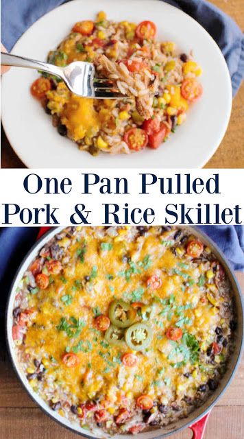 One pan BBQ pulled pork and rice skillet dinner is full of flavor and texture. It will have everyone coming back for a little more and leave you with very few dishes too! Leftover Pork Roast Recipes Mexican, Left Over Smoked Pork Recipe, Meals With Leftover Pulled Pork, What To Make With Pulled Pork, Leftover Pork Roast Recipes Easy Dinners, Leftover Smoked Pork Recipes, Canned Pork Recipes Dinners, Pulled Pork And Rice, Pulled Pork Dinner Ideas