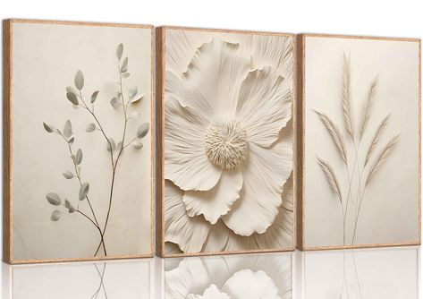 Picture Bathroom Decor, Living Room With Patio Doors Decor, Bedroom Wall Decor Simple, 3 Piece Flower Canvas Art, Dainty Wall Art, Peaceful Bathroom Decor, Upscale Boho Decor, Above Buffet Wall Decor, Bedroom Wall Decor Inspiration