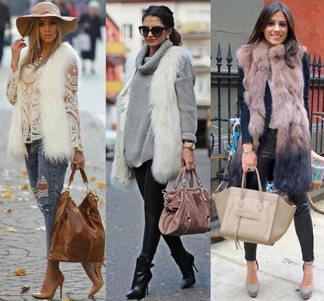 How to Wear a Fur Vest? Interesting Outfit Ideas White Fur Vest Outfit, Faux Fur Gilet Outfit, Fur Vest Outfit Fall, Faux Fur Vests Outfits, Kendall Jenner Kylie Jenner, Gilet Outfit, Fur Vest Outfits, White Fur Vest, Brown Fur Vest