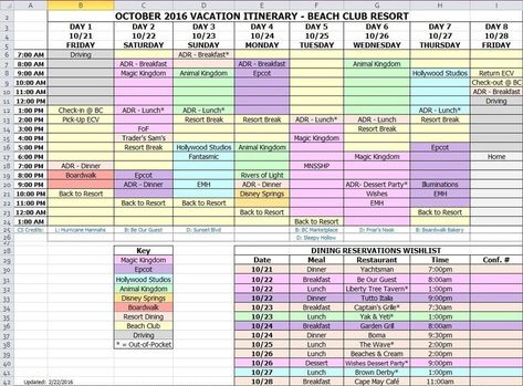 Disney Spreadsheet Template, Disney World Planning Spreadsheet, Travel Spreadsheet, Disney World Schedule, Disney Schedule, Disneyworld Planning, Vacation Itinerary Template, Disney World Itinerary, Disney 2023