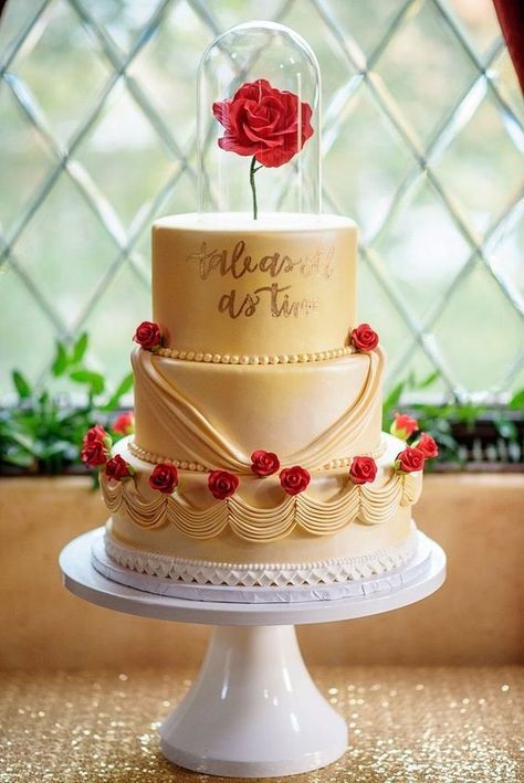 Beauty And The Beast Wedding Cake, Beauty And The Beast Wedding Theme, Rose Wedding Cake, Beauty And Beast Birthday, Beauty And The Beast Wedding, Geode Cake Wedding, Deco Disney, Beauty And The Beast Rose, Beauty And Beast Wedding