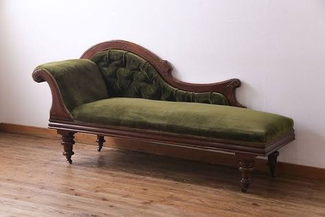 Green Chaise, Modern Victorian Interiors, Velvet Chaise, Victorian Green, Art Deco Dressing Table, Vintage Furniture Design, Luxury Furniture Sofa, Wooden Sofa Set Designs, Green Couch