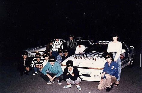 A group of “hashiriyā” or street racers posing in front of two early model Toyota Supras. identities have been hidden. Jdm Girls, Car Poses, Jdm Wallpaper, Japanese Domestic Market, Drifting Cars, Street Racing Cars, Street Racing, Japan Cars, Tuner Cars