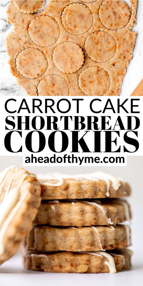 Carrot Cake Shortbread Cookies, Carrot Shortbread Cookies, Carrot Cookie Recipes, Carrot Cake Sugar Cookies, Shortbread Cookies Easy 3 Ingredients, Cookies Freezer Friendly, Not Too Sweet Cookies, Cookie Flavor Combinations, Eggless Shortbread Cookies