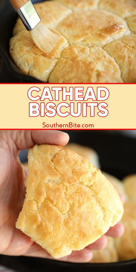 Cathead Biscuits are big, fluffy, tender, no-cutter buttermilk biscuits and are perfect with butter, jam, or gravy! This easy recipe is an iconic Southern classic. Homemade Cathead Biscuits Easy, Cat Head Buttermilk Biscuits, Homemade Sweet Biscuits Recipe, No Butter Biscuit Recipe, Home Made Buttermilk Biscuits, Biscuit Bread Recipe, Jumbo Biscuit Recipes, Easy Breads To Make, Cathead Biscuits Easy