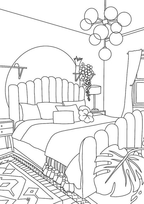 5 Printable Adult Colouring Pages, Boho, Modern Interior, Coloring Page, Dream Home, Norwegian House, Instant Download - Etsy Coloring Pages Interior Design, Minimalist Boho Coloring Page, Elderly Coloring Pages, Preppy Coloring Pages Free Printable, Coloring Pages Room, Y2k Coloring Pages Aesthetic, Colouring Pages For Adults Aesthetic, Colouring In Printables, Boho Modern Interior