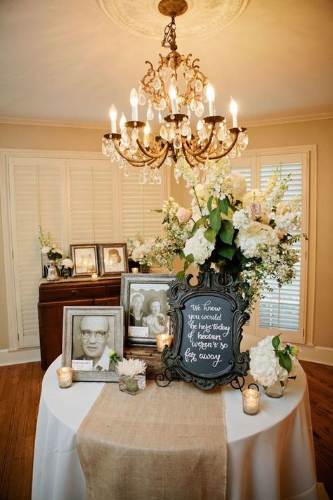 Memorial Table, Memory Table Wedding, Wedding Remembrance, Wedding Memory, Memory Table, Weddings By Color, In Memory Of Dad, Chalkboard Wedding, Party Table Decorations