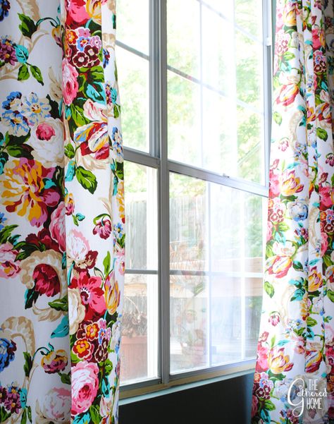 Floral Curtains-for the bedroom Funky Window Treatments, Dining Room Updates, Flower Curtain, Dining Room Curtains, Farmhouse Curtains, Curtains Living, Drop Cloth Curtains, Dining Room Makeover, Dining Room Colors