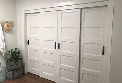 8ft Wide Closet Doors, White Closet Doors Modern, Large Basement Closet, Diy Large Closet Doors, Large Wall Closet, Sliding Bypass Closet Doors, Closet Doors For Large Opening, Doors For Wide Closet Opening, Side By Side Closets