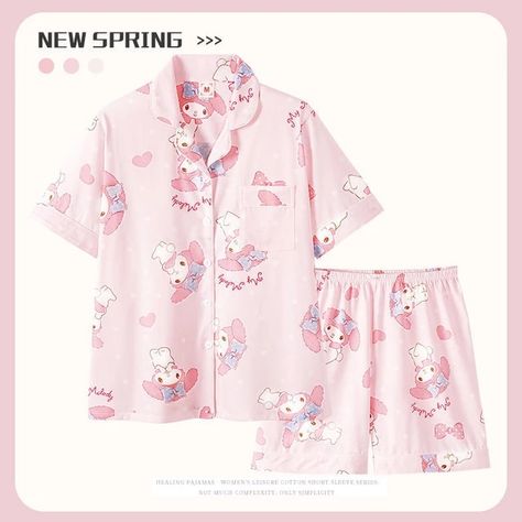 My Melody Pjs, My Melody Pajamas, My Melody Fashion, Melody Pajamas, Kawaii My Melody, Kawaii Pajamas, Short Couples, Cinnamoroll Kuromi, Melody Cinnamoroll