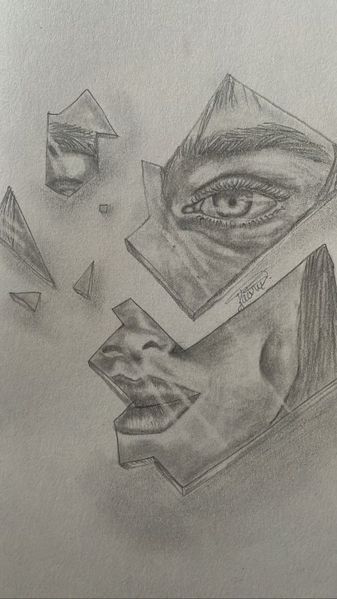 Drawing Ideas Missing Someone, Person With Tattoos Drawing, Mirror Reflection Art Drawing, Distorted Portraits Drawing, Mirror Sketch Pencil Drawings, Surrealism Sketch Easy, Drawing Ideas With Deep Meanings, Pencil Art Drawings With Deep Meaning Aesthetic Easy, Reflection Drawing Easy