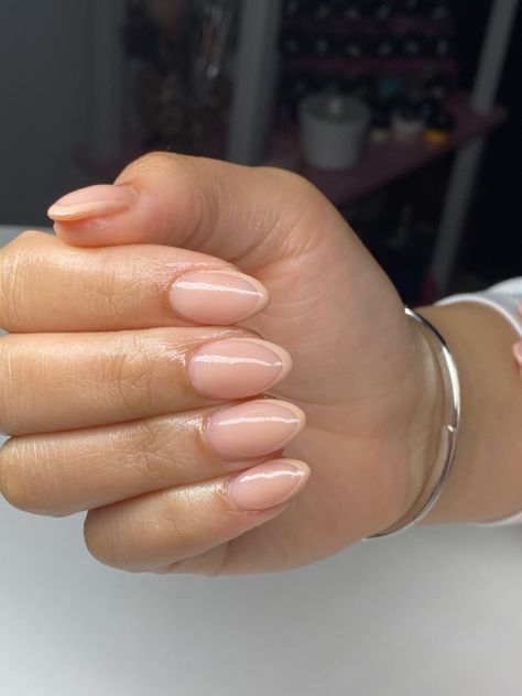 Short nails Gel Overlay Almond Nails, No Chip Natural Nails, Natural Nails Acrylic Overlays, Natural Nails Real Painted, Acrylic Over Lay On Natural Nails, Nude French Tip Almond Nails, Clean Short Nails, Oval Short Nails, Long Ballerina Nails