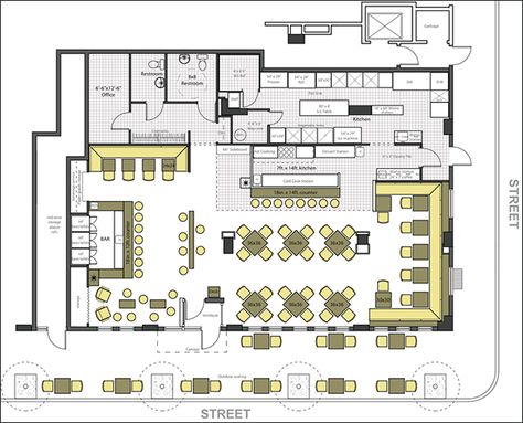 Restaurant Design Software | Quickly Design Restauarants with CAD Pro Cafe Floor Plan, Cafe Plan, Restaurant Floor Plan, Restaurant Layout, Restaurant Plan, Asma Kat, Kitchen Bar Design, Bar Flooring, Interior Kantor