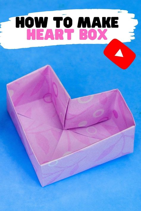 Hello Crafties! In this video I will show how to make a simple origami heart box. You can put various small things in it, such as stationery. If glued together 4 boxes can be used as a desk organiser for stationery. Also heart box can be used as a gift. How To Make Heart Box Origami, Paper Folding Box Easy, Origami Heart Box Step By Step, Heart Box Origami, Heart Box Diy, Heart Box Template, Easy Origami Heart, Origami Box Easy, Small Origami