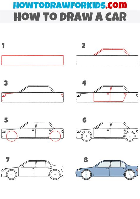 Easy Cars Drawing, Cartoon Cars Drawing Simple, Drawing Cars Sketches, How To Draw A Car Easy, Car Drawing Simple, Cars To Draw, Car Sketch Simple, How To Draw A Car, Drawing Of Car