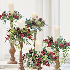 Christmas & Holiday Decorations | Grandin Road Christmas Wedding Centerpieces, Christmas Candle Rings, Berry Candle, Christmas Candlesticks, Church Christmas Decorations, Charity Ball, Holiday Lanterns, Candle Stick Decor, Christmas Centers